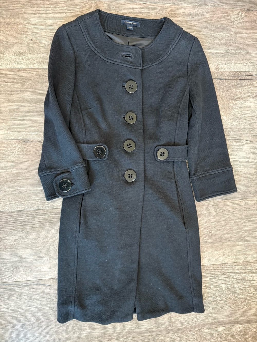 Banana Republic Women’s (Small) Black Button-Up, Cotton/Polyester Tailored Coat